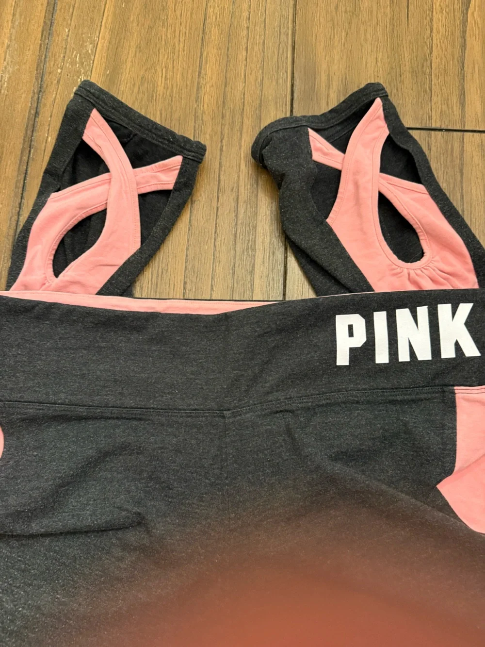 PINK Victoria's Secret Black Leggings with Pink Side Panels - Picture 2 of 4